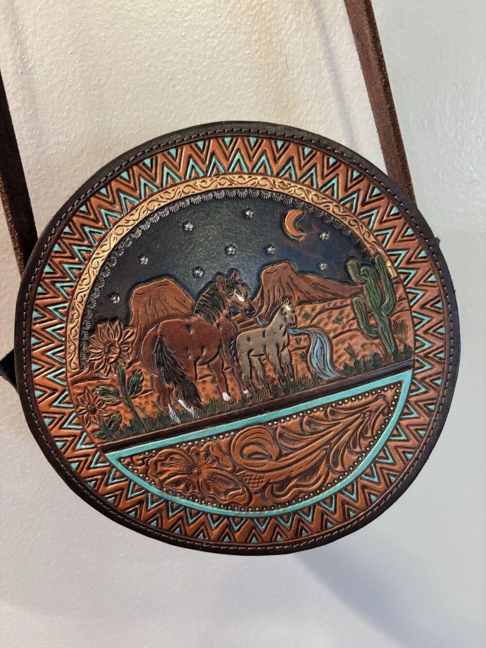 ONE OF A KIND Handtooled Painted Leather Purse